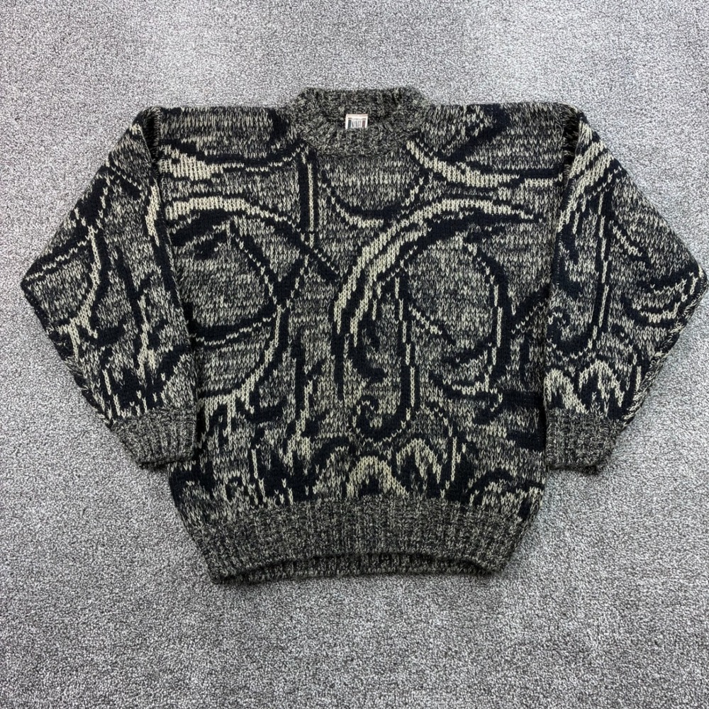 Vintage Novel Sweater Mens XL Gray 100% Mohair Abstract Grunge Knit Pullover